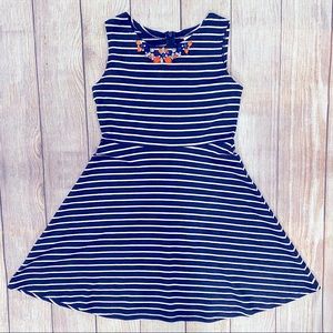 Girls Navy & Orange Jeweled Collar Skater Dress 🍊